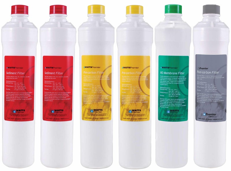 Watts Premier Annual RO Pure Plus 6-Pack Filtration Kit for Zero/Pure Plus Reverse Osmosis System, Push Button Water Filter Replacement, 2 Sediment Filters, 2 Carbon Pre-Filters, VOC, Membrane - Image 1